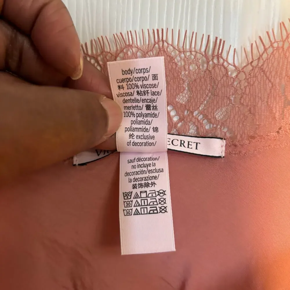 Victoria’s Secret Coral Lace Trim Camisole Drawstring Pants Pajama Set, Sz XL - Picture 6 of 13